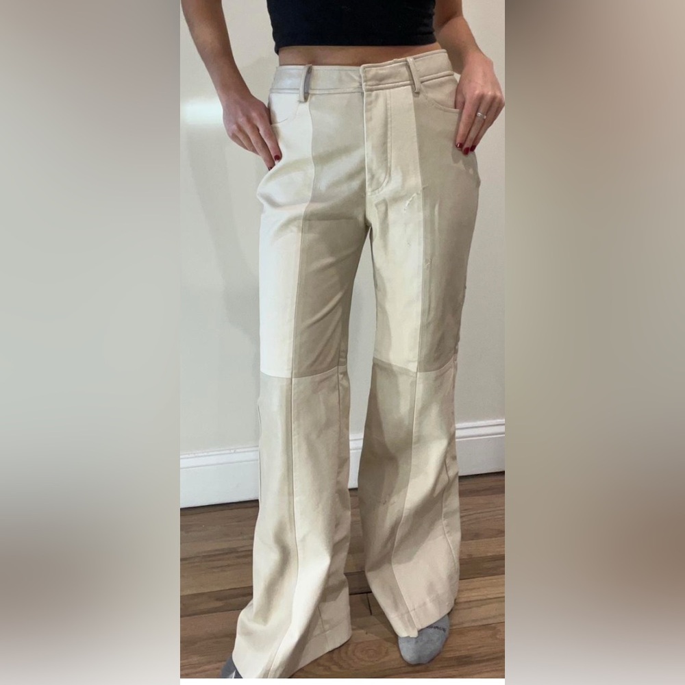 Urban Outfitters Faux Leather Patchwork Pants Beige Cream 70s Style Size 28